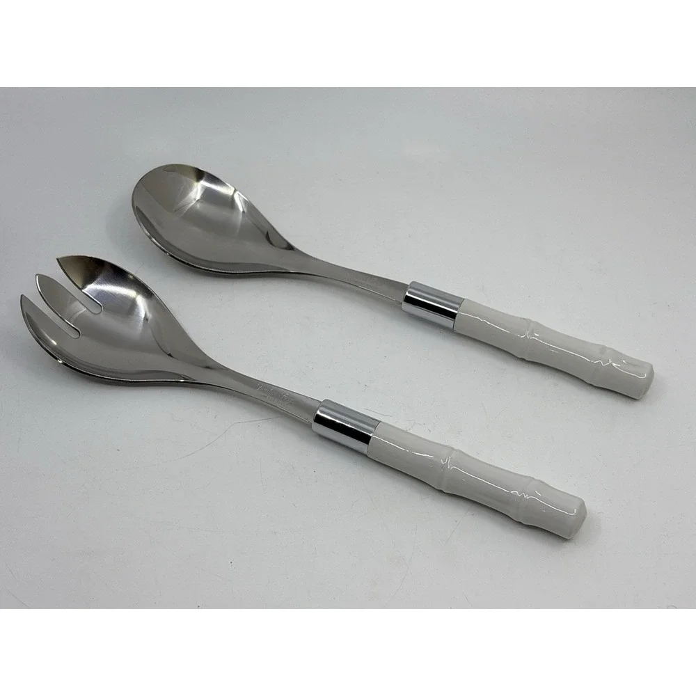 Vintage Frontier Forge Serving Utensils Faux Bamboo Silver Box